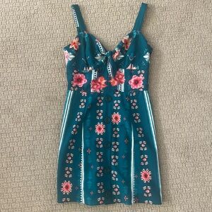 Teal Floral Mini Dress Made in Brazil Feminine Tropical